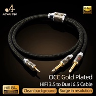 ATAUDIO Hifi Audio Cable 3.5mm Jack to Dual 6.35mm for Headphone Amplifier Hi-end OCC Gold-plated Co