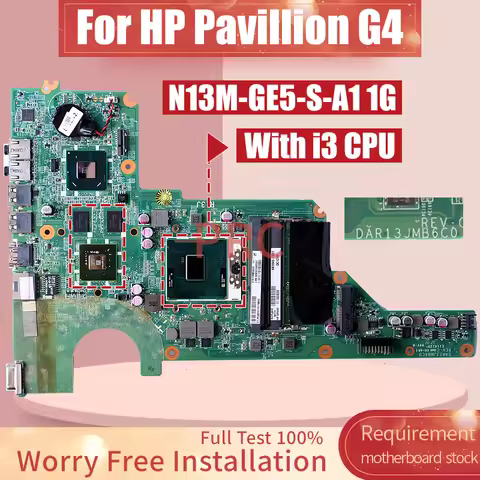 For HP Pavillion G4 Laptop Motherboard DAR13JMB6C0 681045-001 HM65 N13M-GE5-S-A 1G With I3 CPU Noteb