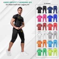 2IN1 CLOTHES PACKAGE SPORTS SUIT SHORT DRYFIT T-SHIRT & 3 LEGGINGS 4 MEN WOMEN JOGGING RUNNING