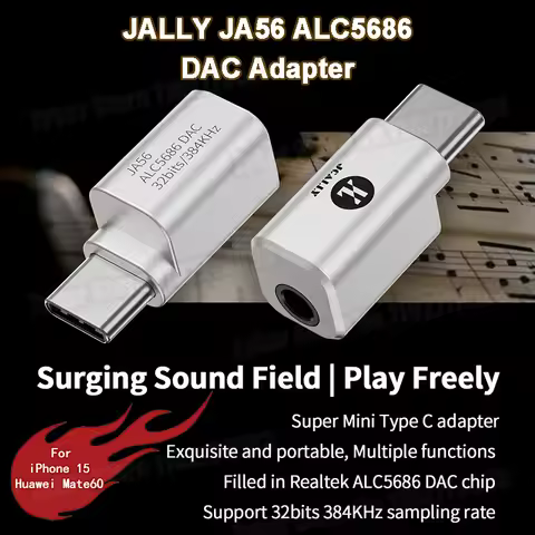 JCALLY JA56 ALC5686 DAC Type-c to 3.5mm HiFi Adaptar Amp DAC Phone Adaptar For iPhone 15 Android 384