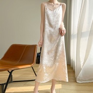 New Chinese Style Chinese Style Suspender Skirt Loose Dress Jacquard Over-the-Knee Long Skirt Acetat