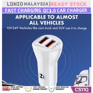 🇲🇾*Ready Stock*💯% Original LDNIO C511Q 36W QC3.0 PD + USB Fast Charging Car Charger