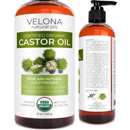 velona USDA Certified Organic Castor Oil - 8 oz | For Hair, Boost Eyelashes, Eyebrows | Cold pressed