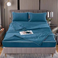 ชุดเครื่องนอน ผ้าปูที่นอนยางพาราเย็น 6 ฟุต & ผ้าห่มไหมเย็นสีพื้น 7 ฟุต/Set 4 ชิ้น By Hilton 🌈ผ้านุ่ม