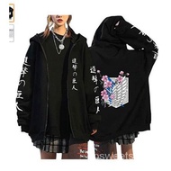 Anime Attack on Titan Wings of Liberty Print Zip Hoodie Oversized Unisex Harajuku Y2K Sweatshirt Loose Hip Hop Jacket