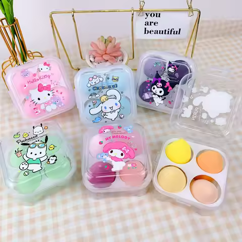 Cute Sanrio Makeup Sponge Set Kawaii Hello Kitty Kuromi My Melody Cinnamoroll Pochacco Beauty Blende