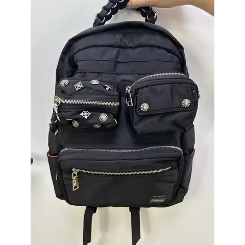 Porter Fashion Rivet Nylon Backpack Chain Large Storage Unisex Backpack Portable Street Style Commut