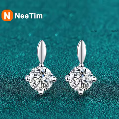 NeeTim 0.2ct 0.3ct 0.5ct Moissanite Studs Earrings for Women S925 Silver Bride Wedding Lab Diamond S