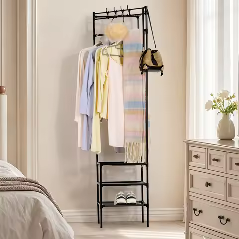 3-in-1 Coat Shoe Rack Space-Saving Entryway Furniture, Easy Assembly Hall Tree, Multifunctional Stor