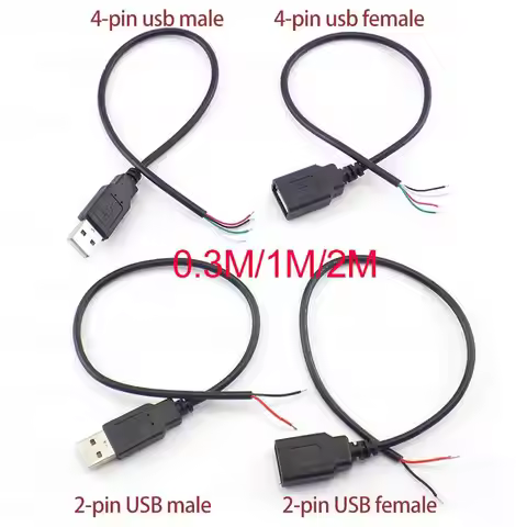 1m 2m 2 Pin 4 pin USB 2.0 A Female male Jack Power Charge charging deta Cable Cord Extension wire Co