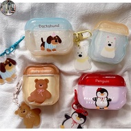 NC Earphone Case For Airpods 4 Pro 2 3 1 Wave Edge Contrast Color Cartoon Jelly Cat Penguin Dachshun