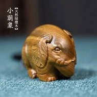 Natural Green Sandalwood Handmade Solid Wood Wood Carving Cute Cute Elephant Wenwan Handle Piece Orn