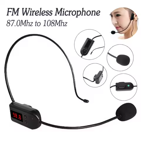 FM Wireless Microphone Headset Loudspeaker 87.0Mhz to 108Mhz 200 Optional Channel HD Digital Tube Di
