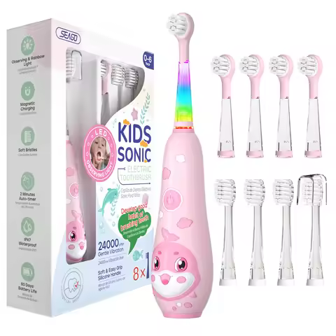 Seago Kids Electric Toothbrush Child Dolphin Colorful Observing LED 2 mins Smart Timer IPX7 Waterpro