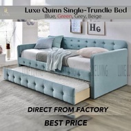LUXE: Quinn Chesterfield Single Trundle Day Bed Frame / Pull out Bed [Green/Pink/Grey/Beige]