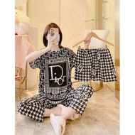 New cotton 3in1 Terno pajama set for women/ Round Neck sleepwear/ Korean nightwear/women loungewear