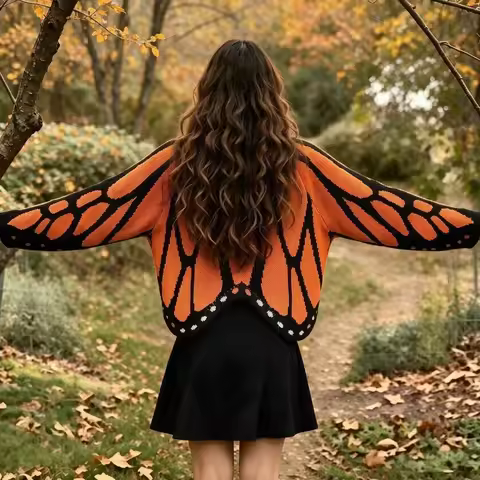 Soft Fashion Shawl Cardigan Stylish Warm Halloween Butterfly Shawl Monarch Butterfly Loose Batwing S