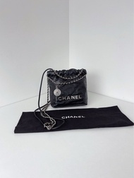 Chanel 24B黑銀mini 22Bag垃圾袋20*19 芯片款