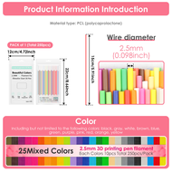250/300PCS 40 Colors 3D Pen Filament Refills Compatible with 3Doodler Start+ 1.75mm 3D Printer Doodl
