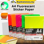 A4 Sticker Paper Colour Self Adhesive Fluorescent Stickers Label Marking 175gsm -(10s/Set) Kertas Wa