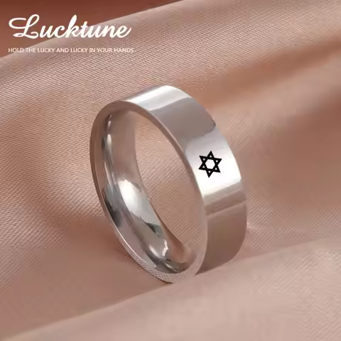 Lucktune Star of David Six Point Star Ring Stainless Steel Silver Color Rings for Men Women Jewish R