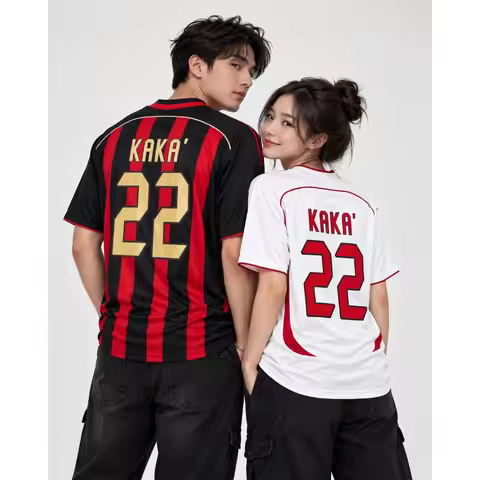 Retro 22 AC Milan Football Jersey Adult Short Sleeved Fan Sports Training Match Unisex Breathable Qu