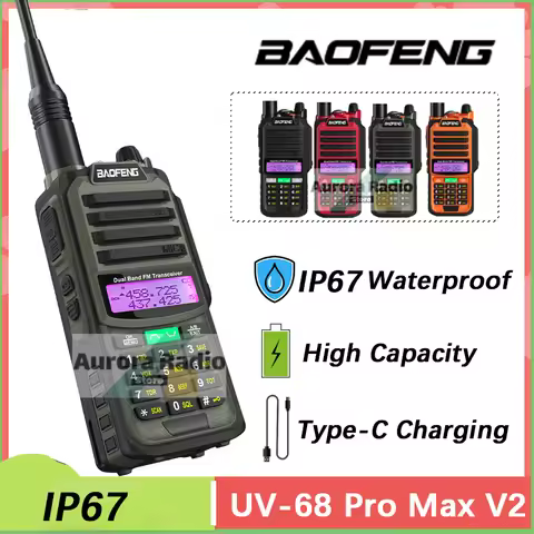 Baofeng UV-68 Pro Max V2 Walkie Talkie IP67 Waterproof USB-C 128 Channels High Capacity Long Range 5
