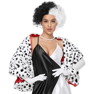 Halloween Cruella Spotted Dog Leopard Print Shawl Cruella Scarf Cloak Black White Witch Cloak Wig