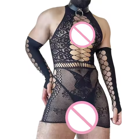 Mens Sissy See-through Crotchless Dress Pantyhose Stockings Bodystocking Gay Male Underwear Hot Exot
