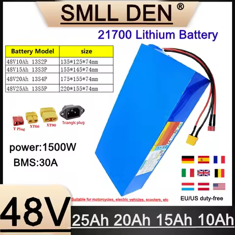 48V 10Ah 15Ah 20Ah 25Ah 21700 lithium battery pack 1500W with BMS suitable for electric tools and sc