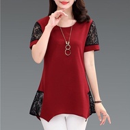 Cotton Plus Size Blouse Women's Summer Lace Short-sleeved T-shirt Fashion Loose Korean BlouseTops