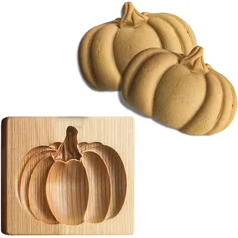 Wooden Cookie Molds for Halloween, 3D Carved Embossed Gingerbread Mould for Baking, Pumpkin Skull Gh