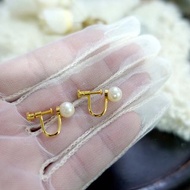 日本中古老款小珍珠古典香奈兒簡約耳夾耳環高級二手古著珠寶首飾