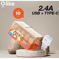 Olike C203 (10 PCS) 2.4A Charger Head A+C Adapter (USB + TYPE-C)