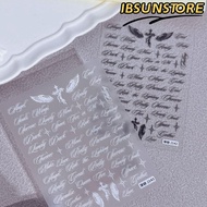 IBSUNSTORE Wing Nail Art Stickers, Black White Self-Adhesive Letter Words Nail Decals, Y2K Thin Holo