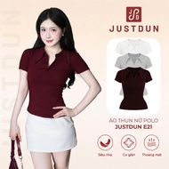 JUSTDUN E21 Women's Polo T-shirt – High Quality Smooth Cotton Shirt Collar, Nice Slim Form, Comforta