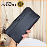 coach Long Wallet Men's Zipper Wallet Fashion Litchi Original 100% F74977