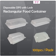 Disposable OPS Plastic Rectangular Container With Lock Transparent Bakery Container Tray Bekas Makan