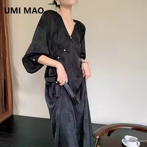 UMI MAO Long Sleeved Dress For Women New Chinese Button Zen 2024 Spring Summer New Slimming Stylish 