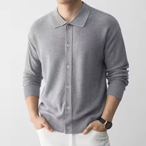 Good Quality Lyocell Knit Cardigan for Men 2026 Spring Breathable Linen Cotton Knitwear Single Breas