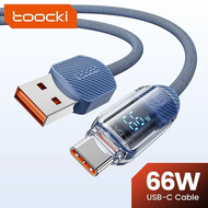 Toocki 66W/ 6A USB Type-C Cable 480Mbps Data Transmission LED Digital Display Fast Charging Cable For Samsung S22 S21 Huawei Xiaomi Mobile Phones