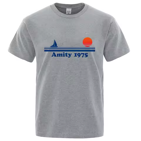 Amity 1975 - Jaws Retro Print Tshirt Men Creativity Sweat Clothing Fashion Tee Clothes T Shirts Brea
