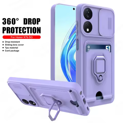 Slide Camera Protect TPU Case For Honor X7b 4G Magnet Holder Ring Card Bag Shockproof Coque On Honor
