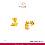 WELL CHIP Rabbit &amp; Carrot Studs Earrings - 916 Gold/Anting-anting Kancing Arnab &amp; lobak - 916 Emas