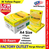 【10-Ream】IK Yellow A4 Paper 70gms 450sheets #Kertas Putih #空白纸 #1Carton #A4 #70gsm
