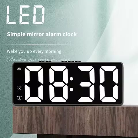 LED Mirror Table Clock Digital Alarm Snooze Display Time Desktop Electronic Table Clocks Desktop Clo