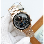 Omega OMEGA Speedmaster Series Quartz Movement Small Second Dial Date Display Men's Watch Rui Watch 44.25mm Steel Gold Case Leather Strap