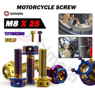 M8x25 Titanium/Gold Spoket Screw Footrest Bracket Skru Motorcycle Universal Screw LC135 Y15ZR Y16 Y1