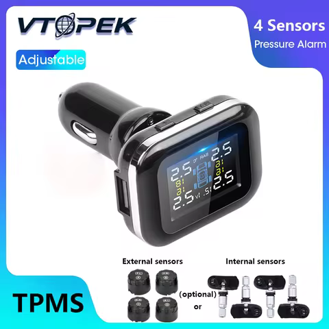 Vtopek TPMS Tire Pressure Alarm Monitor System 4 Sensors Auto Tyre Pressure Cigarette Lighter pneus 