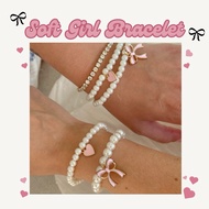 Ribbon Bow Pearl Bracelet / Coquette Bracelet / Pink Bracelet